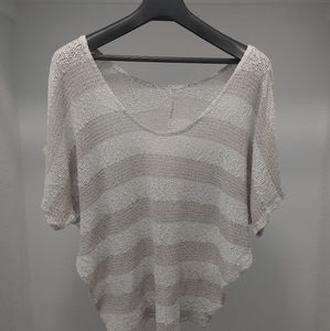 Large White and Beige Striped Short Sleeve Top